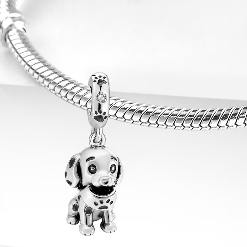Silver Dog Charm Pendant with Paw Prints - Picture 6 of 8